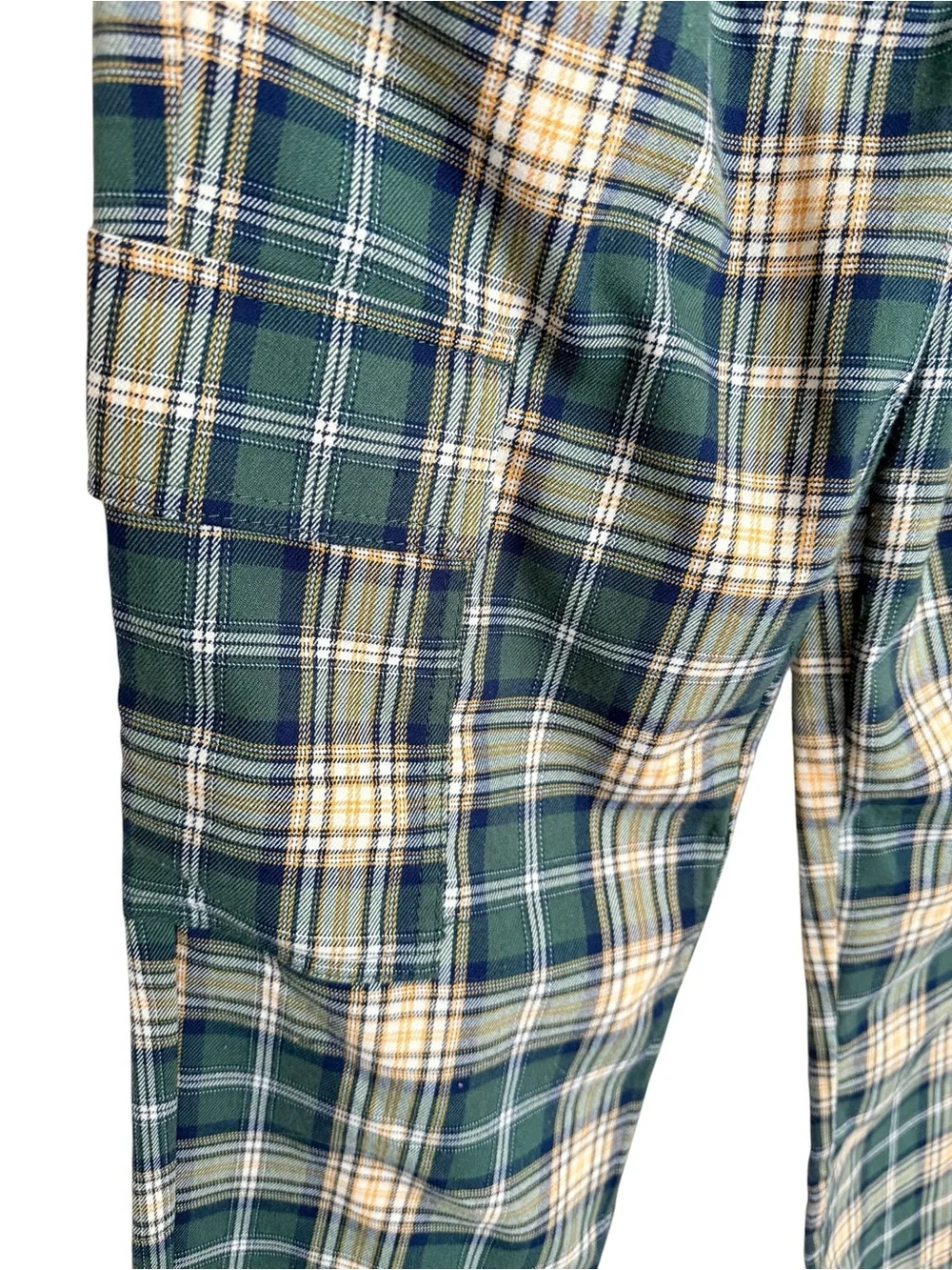 SO High Rise Plaid Cargo Pants Size 5 Green Grunge Y2K Wide Leg